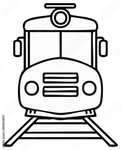 Front View Train Illustration Outlines, Rail Transport Vehicle Graphics