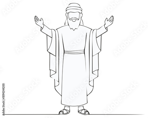 Religious figure with arms raised in a gesture of welcome or prayer