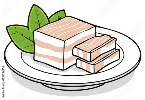 Illustration of Pork Fat with Greenery on Plate Food Item