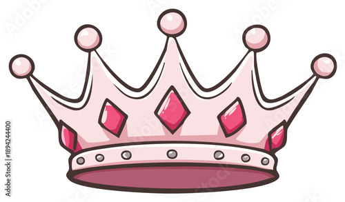 Pink Cartoon Crown with Diamond Accents, Symbolic of Royalty and Princesses, for Girls and Fantasy