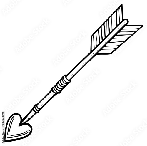 Hand drawn illustration of a heart shaped arrow, love and romance concept