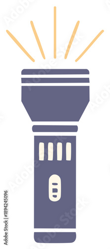Handheld flashlight emitting beams of light in a simplistic illustration style