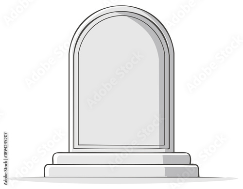 Empty blank tombstone monument memorial with a rounded arch top and tiered base design