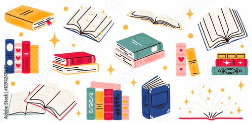 A set of books for reading. Educational literature, stacks of books.