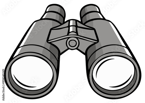 Vector drawing of binoculars, optical instrument for viewing distant objects, in shades of gray and white, simple illustration