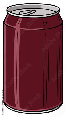 Illustration of a red metallic beverage can with a silver pull tab and textured vertical lines.