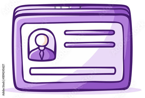 Cute purple illustrated id card with portrait area and blank lines for text