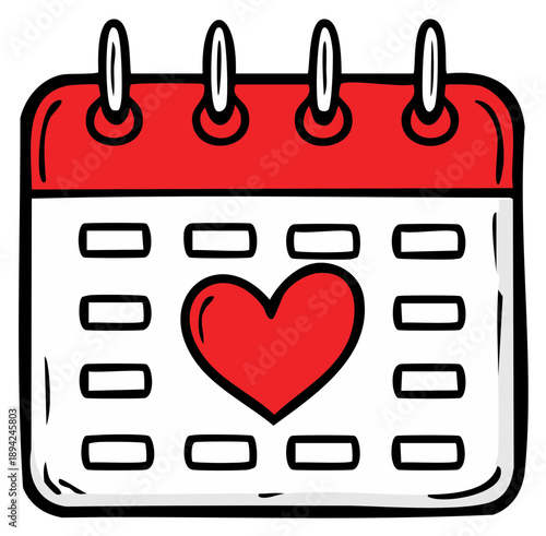 Heart symbol on calendar page representing Valentine's Day or love and relationships