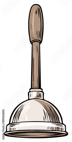 Classic Wooden Handle Plunger Tool for Plumbing Repairs and Cleaning