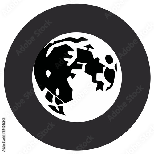 Stylized vector icon of a full moon with craters against a dark circular background