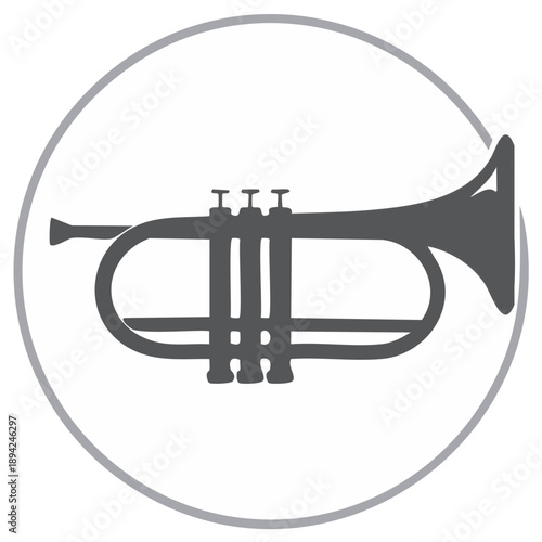 Graphic Silhouette of a Trumpet within a Circle Outline