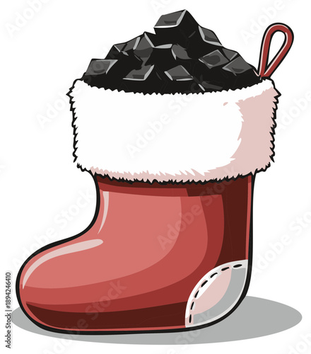 Christmas stocking filled with coal, a symbol of naughty behavior or bad luck.