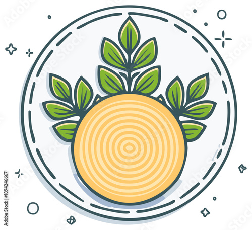 Stylized tree stump with leaves logo design