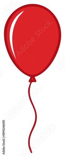 Isolated shiny red balloon with a string, party decoration, celebration festive graphic design element, vector