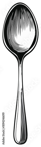 Engraved spoon illustration, decorative silverware utensil graphic for design
