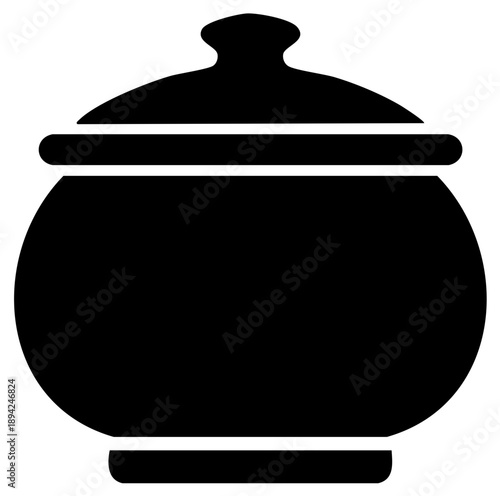 Simple Black Silhouette of a Round Ceramic Pot with Lid