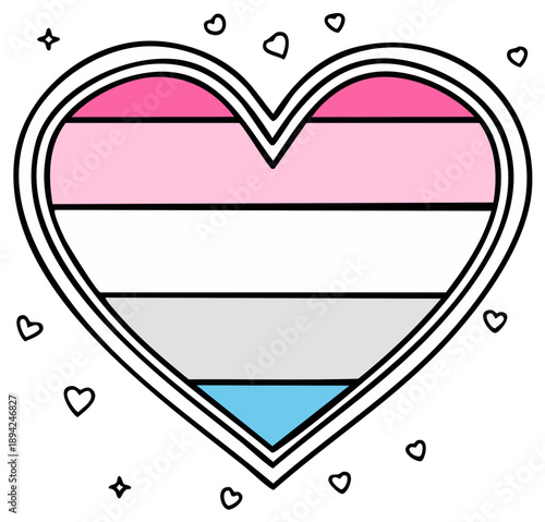 Gender Fluid Pride Heart Symbol with Small Hearts and Stars Decorations