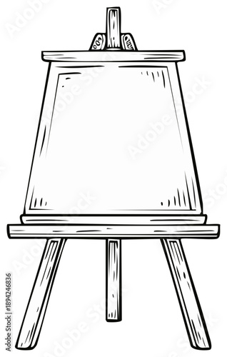 Classic wooden artist easel holding a blank canvas ready for painting drawing or display simple line art
