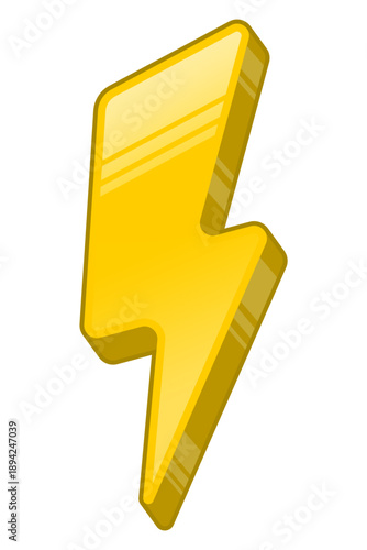 Yellow lightning bolt thunderbolt icon 3D glossy vector illustration electric power energy flash speed symbol concept isolated on white background for web and mobile app design.