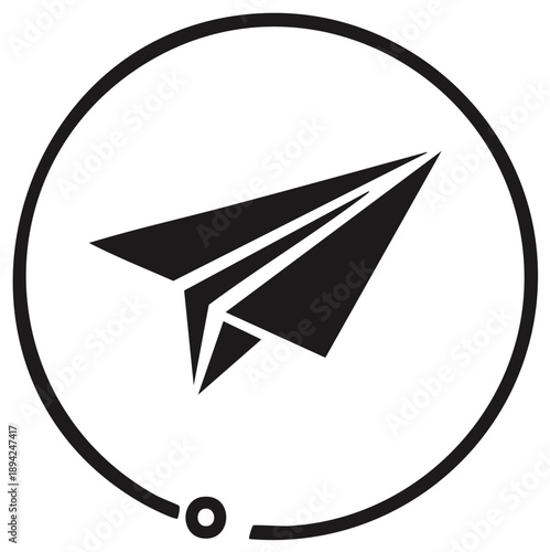 Paper Airplane Icon in Circle Sends a Message Quickly and Directly