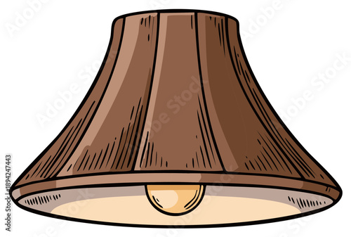 Illustration of a Hanging Brown Lampshade with Lit Bulb for Home Lighting