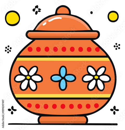 Decorative Ceramic Pot with Floral Patterns and Festive Embellishments