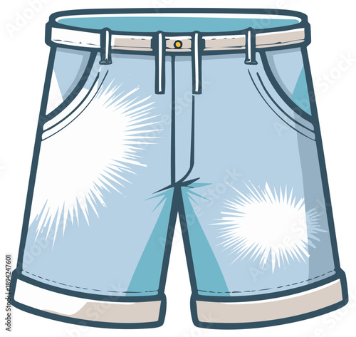 Cartoon illustration of blue denim shorts. Clothing apparel concept
