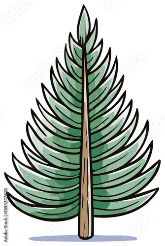 Green Pine Tree Illustration, Evergreen Conifer with Cartoon Style, Vector Design on White Background