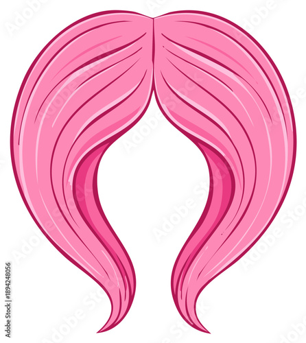Vibrant Pink Cartoon Style Long Hair Wig with Middle Parting Vector Illustration