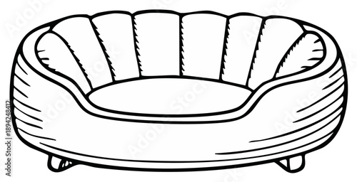 Hand drawn illustration of a plush dog bed with rounded edges and supportive sides ready for a pet
