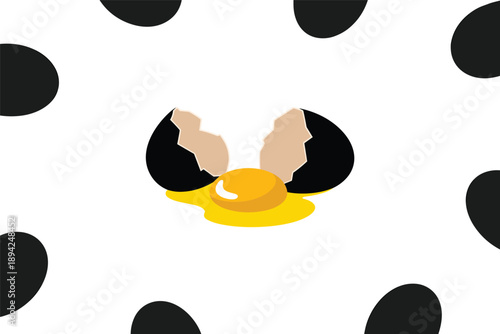 Cracked Black Egg with Golden Yolk, uniqueness and discovery concept