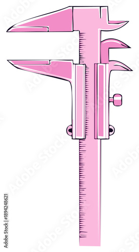 Vibrant pink caliper illustration for precision measurement and technical accuracy tool