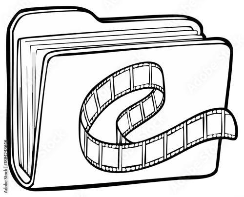 Filmstrip on an Open File Folder Documents Archival Media Concept