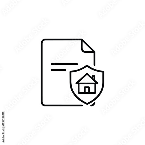 Property management contract line icon black and white vector house protection document real estate insurance agreement