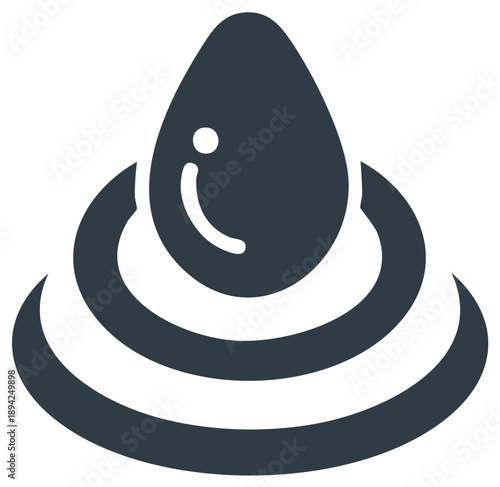 Dark Blue Water Drop with Ripples Icon Representing Liquid Substance