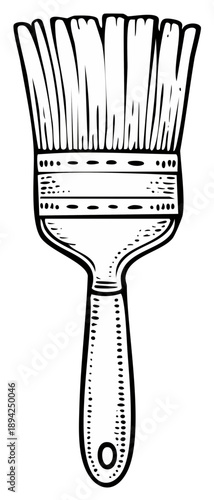 Ink drawing of a paintbrush with bristles for applying paint to a surface