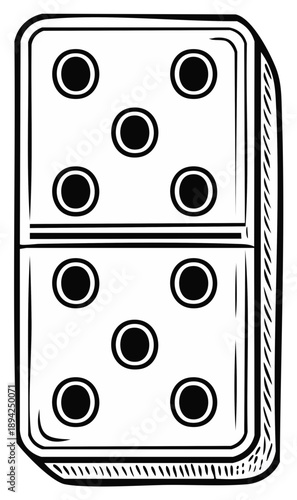 Hand Drawn Domino Tile with Five and Two Dots