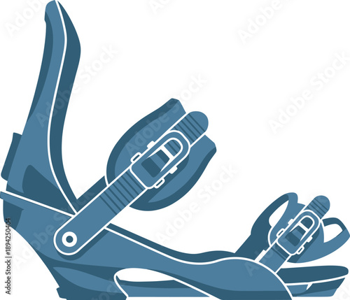 Professional blue silhouette vector of a high-performance snowboard binding. High-quality flat design featuring adjustable straps and highback. Perfect for winter sports branding and gear shop graphic