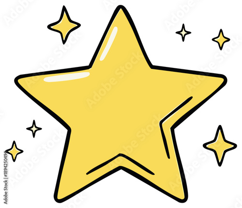 Hand Drawn Golden Star with Smaller Stars Surrounding it for Embellishment and Emphasis