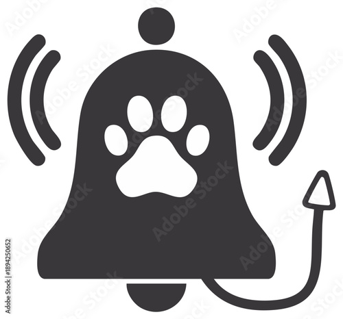 Ringing Bell with Paw Print - Pet Alert Symbol, Animal Care Reminder and Notification Icon