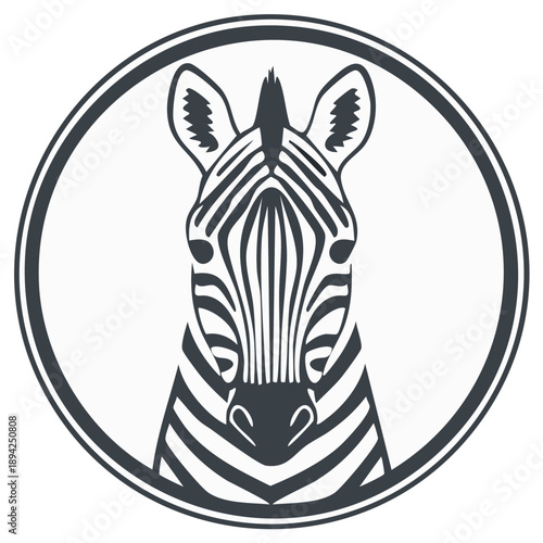 Stylized Zebra Head in a Circle Emblem with Elegant Line Art