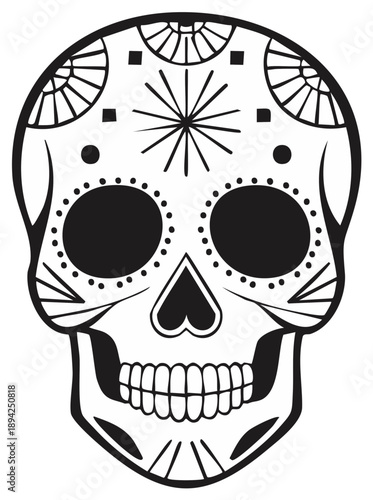 Black and white sugar skull design illustration