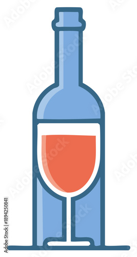 Stylized Blue Bottle and Red Wine Glass Icon for Beverages and Alcohol