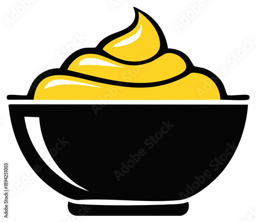 Yellow condiment swirl in black bowl illustration graphic design