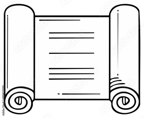 Ancient Scroll Unfurled with Handwritten Text and Rolled Edges Simple Drawing