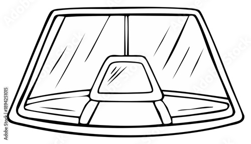Cartoon car windshield illustration, front view, isolated, simple drawing