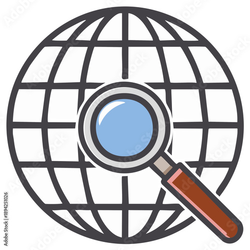 Magnifying glass over a globe, concept of global search or exploration