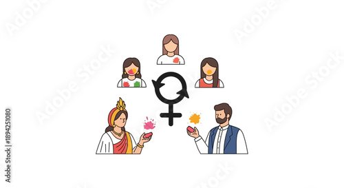 Diverse people celebrating Holi festival with colorful powders