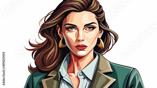 Very beautiful close-up of a modern American women’s urban outfit with subtle classic influences, showcasing premium fabric texture and elegant tailoring isolated on white background.