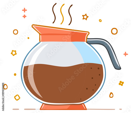 Cartoon illustration of a glass coffee pot with coffee ready to be served